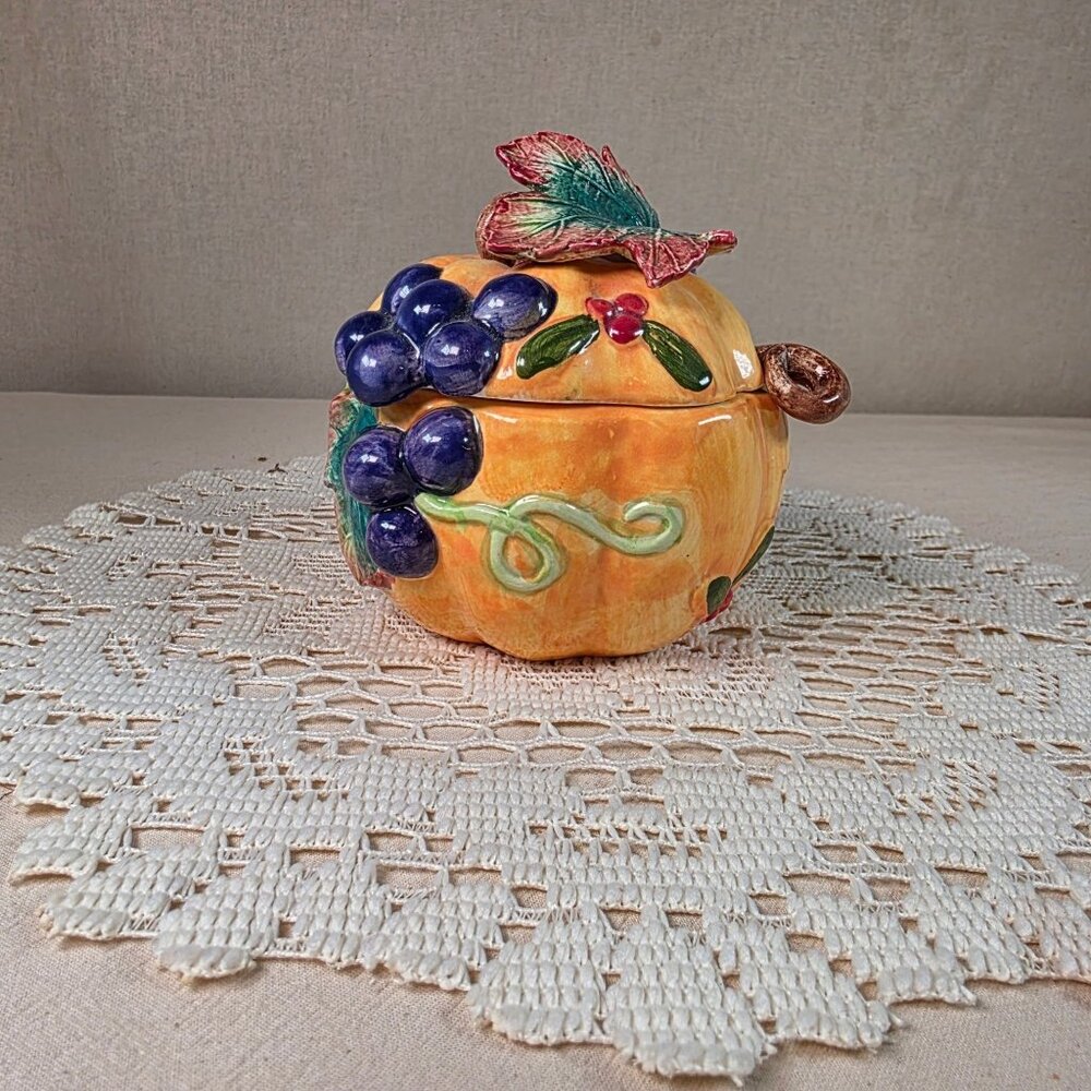 Fitz & Floyd 1993 Harvest Grape Majolica Creamer Sugar Pitcher & Gravy server